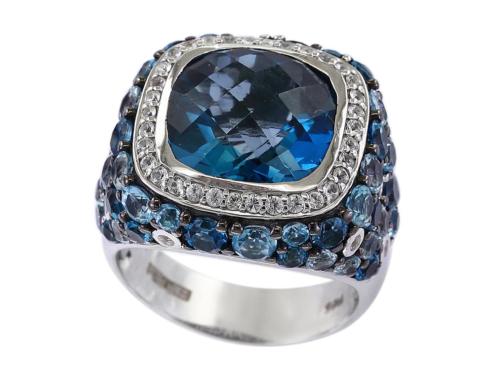 EFFY 925 STERLING SILVER ,BLUE TOPAZ,LONDON BLUE TOPAZ,SKY BLUE TOPAZ,WHITE SAPPHIRE RING