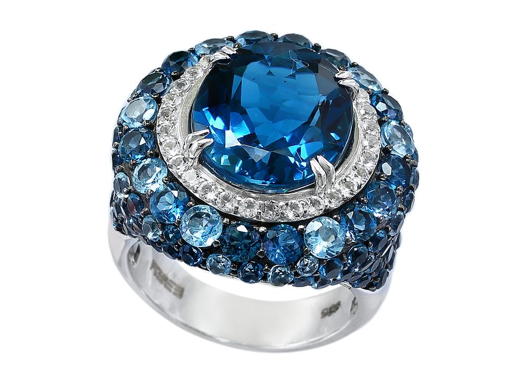EFFY 925 STERLING SILVER ,BLUE TOPAZ,LONDON BLUE TOPAZ,WHITE TOPAZ RING