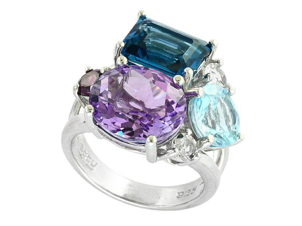 EFFY 925 STERLING SILVER ,PINK AMETHYST,LONDON BLUE TOPAZ,WHITE TOPAZ,SKY BLUE TOPAZ,RHODOLITE RING