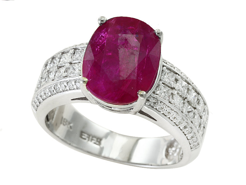 EFFY 18K WHITE GOLD DIAMOND,NATURAL RUBY RING