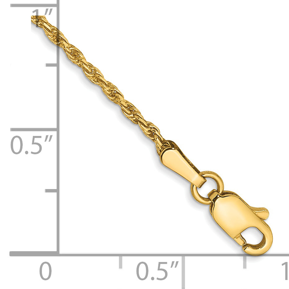 14k 1.3mm Solid Diamond-cut Machine-Made Rope Chain Anklet