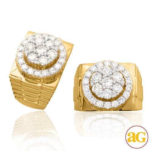 14KY 3.20CTW DIAMOND FLOWER HEAD MENS RING WITH