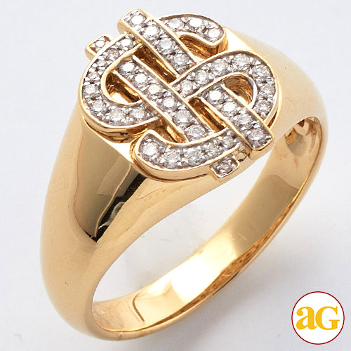 14KY 0.30CTW DIAMOND DOLLAR SIGN MENS RING