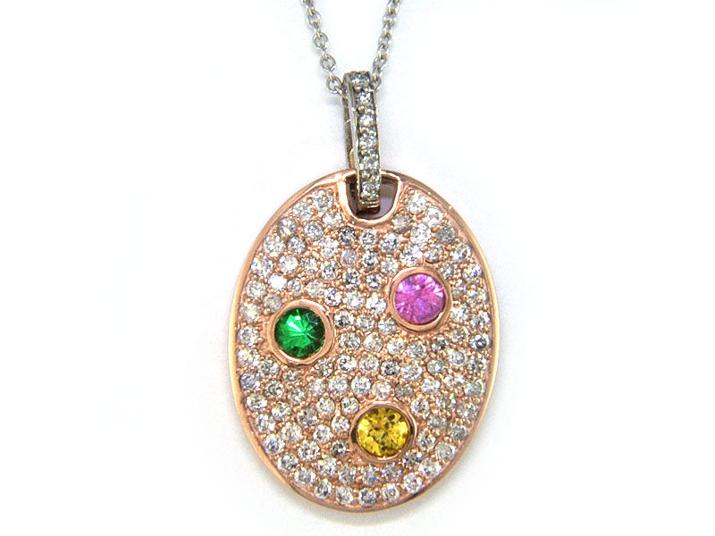 EFFY 14K WHITE and ROSE GOLD DIAMOND,PINK SAPPHIRE,TSAVORITE,YELLOW SAPPHIRE PENDANT