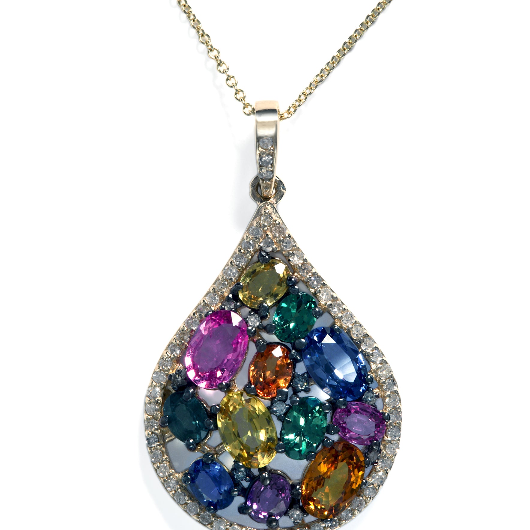 Effy 14K Yellow Gold Diamond,Natural Ceylon Sapphire,Green Sapphire,Orange Sapphire,Pink Sapphire,Purple Sapphire,Tsavorite,Yellow Sapphire Pendant