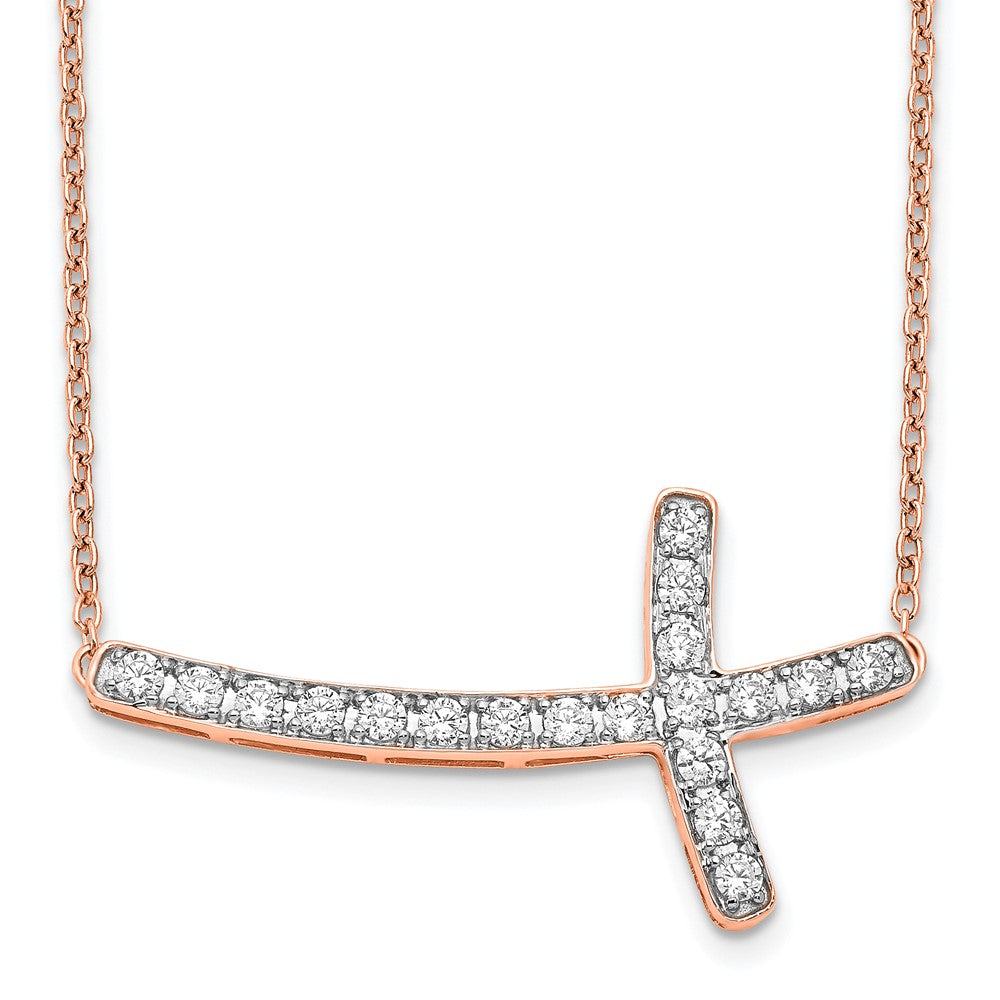 14kr 1/2ct Lab Grown Dia VS/SI+ G+ Comp 18in Sideways Cross Necklace
