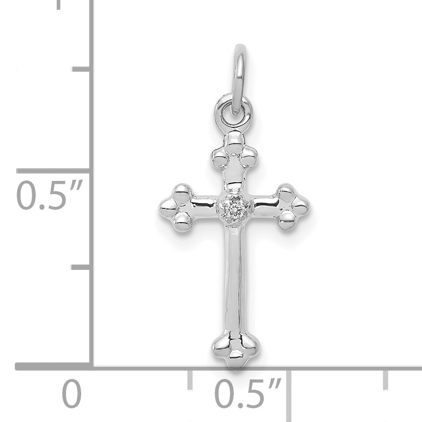 14k White Gold Small Diamond Budded Cross Pendant