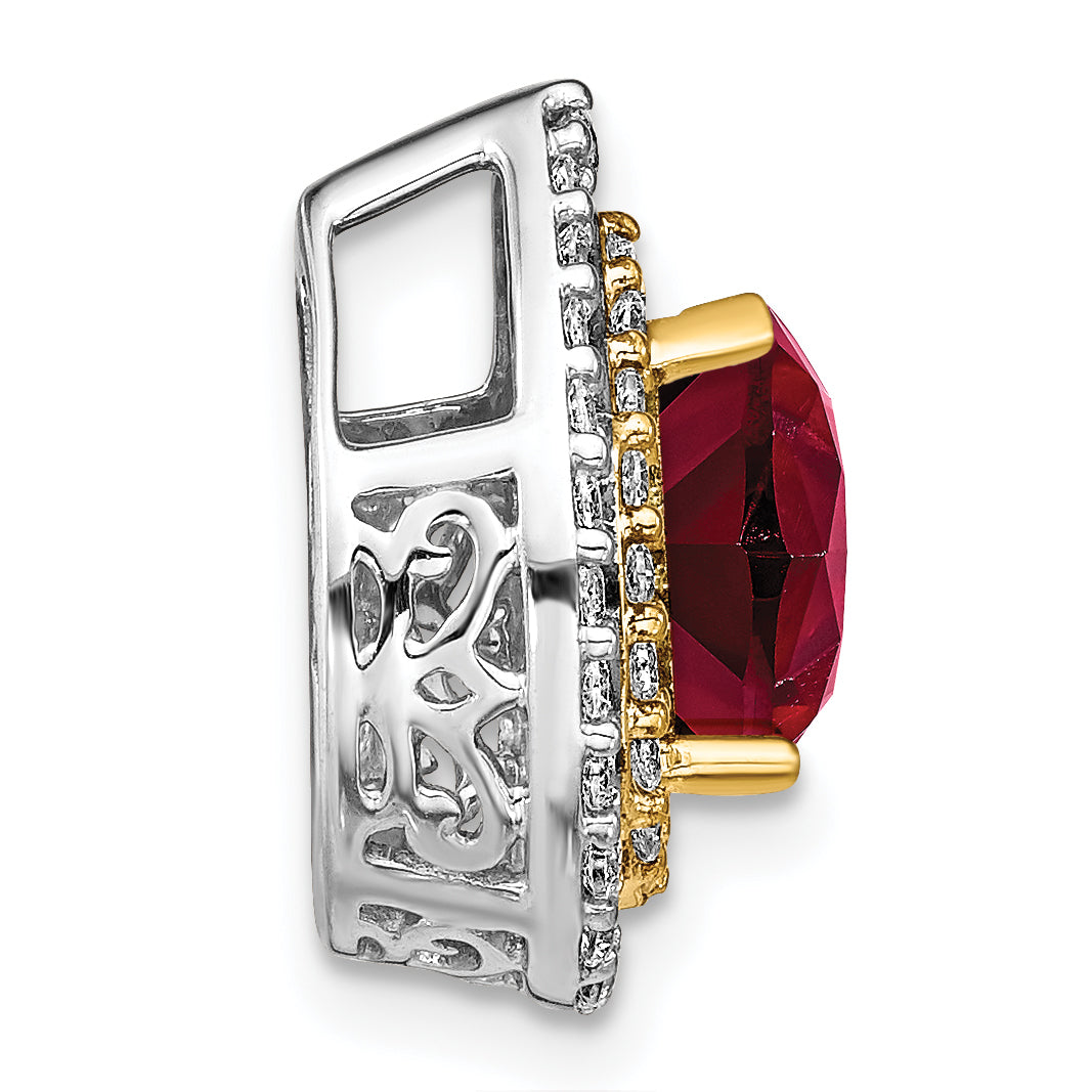 14k Two-tone 1/2 ct Lab Grown Dia VS/SI+ G+ & Cr Ruby Chain Slide