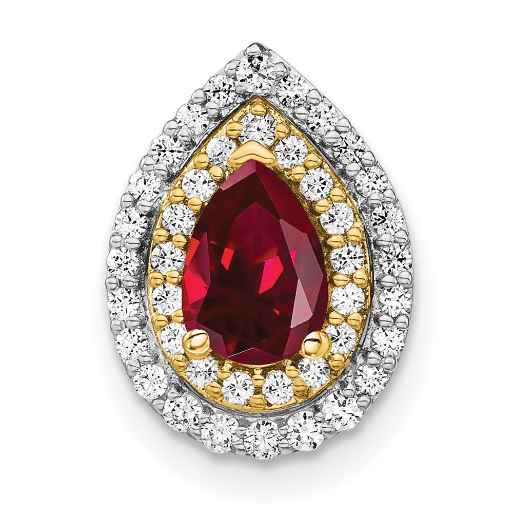 14k Two-tone 1/2 ct Lab Grown Dia VS/SI+ G+ & Cr Ruby Chain Slide