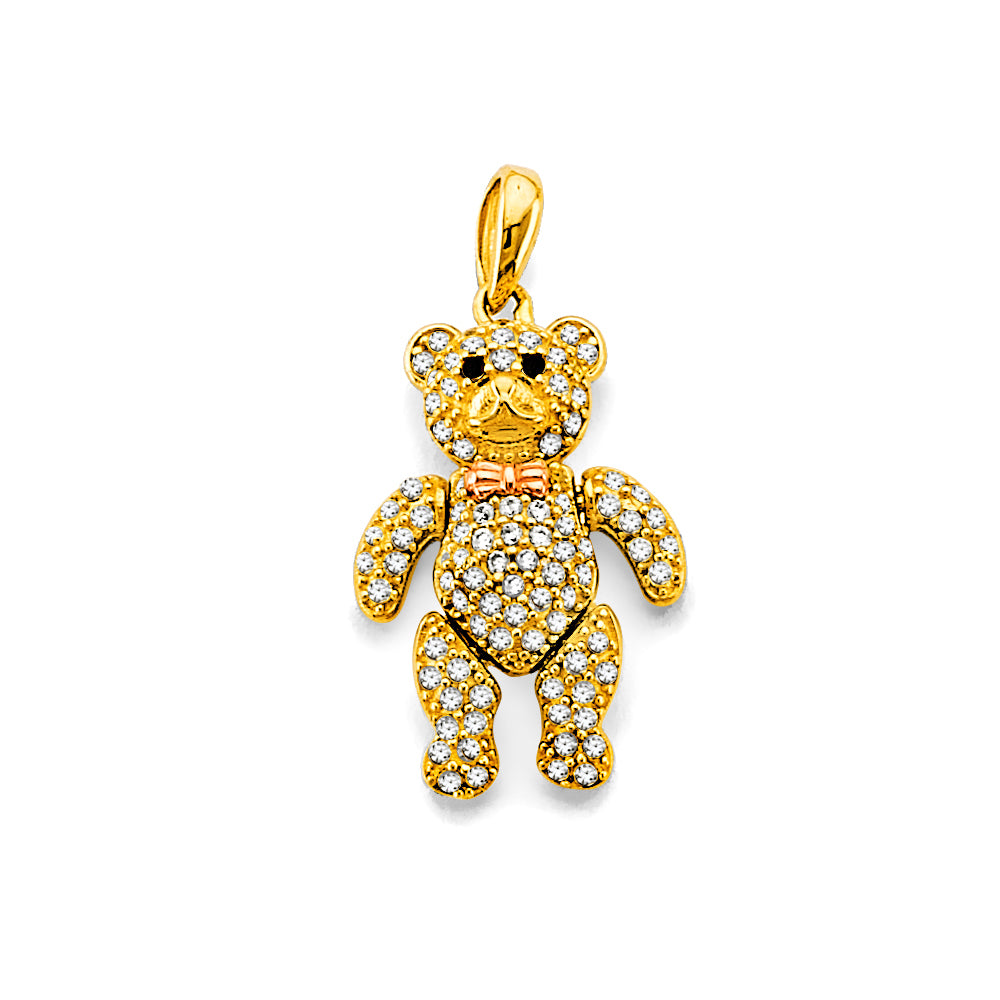 14KY CZ Motion Teddy Bear Pendant