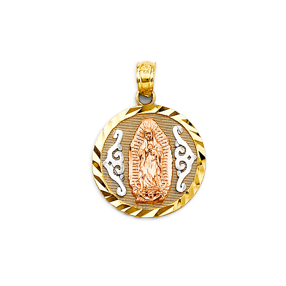 14K Tri-Color Gold Our Lady of Guadalupe Round Pendant