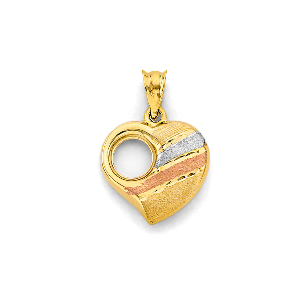 14K Tri-Color Gold Heart Pendant