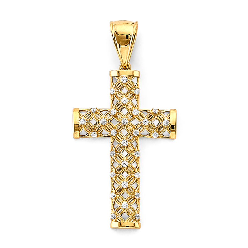 14K Two-Tone Gold CZ Cross Pendant