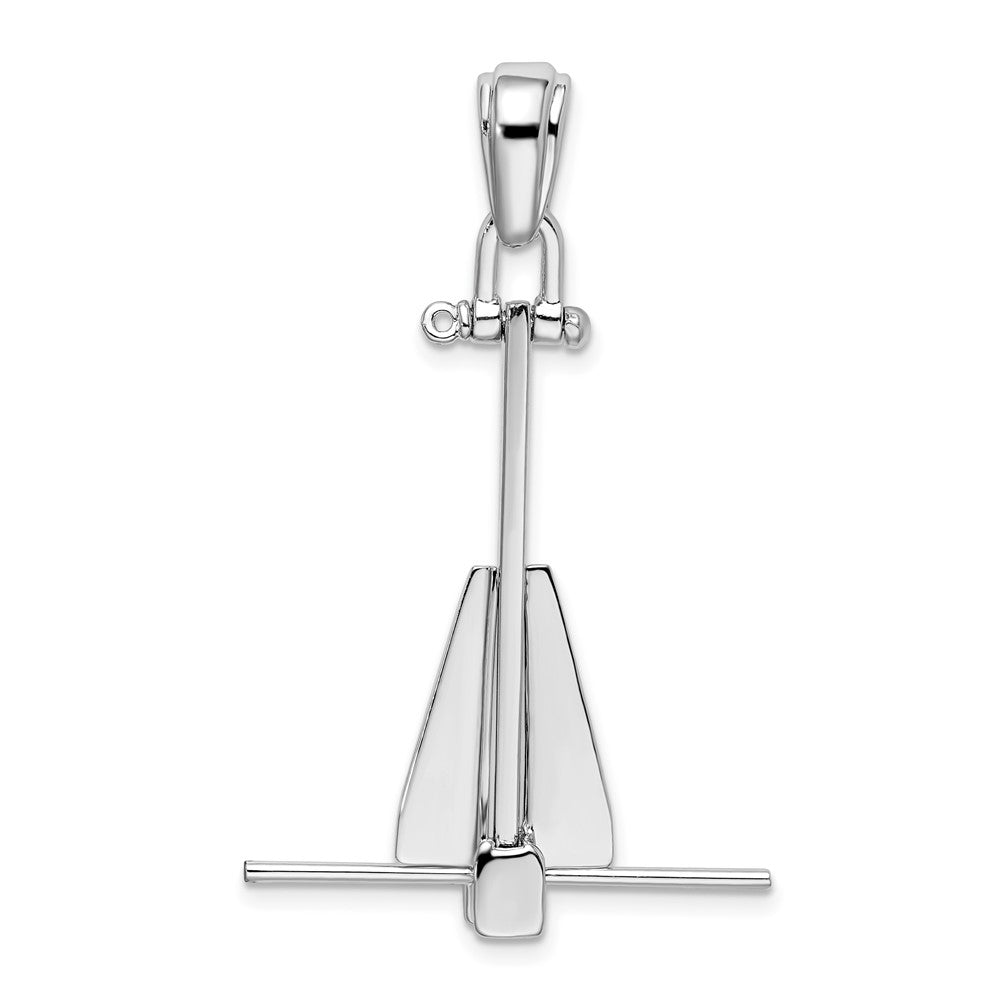 Sterling Silver Rhod-plted Polished 3D Moveable Danforth Anchor Pendant