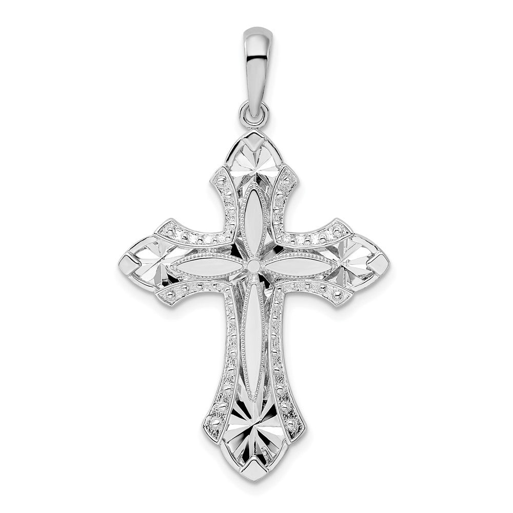 Sterling Silver Rhod-plated Fleur de Lis w/Poem on Reverse Cross Pendant