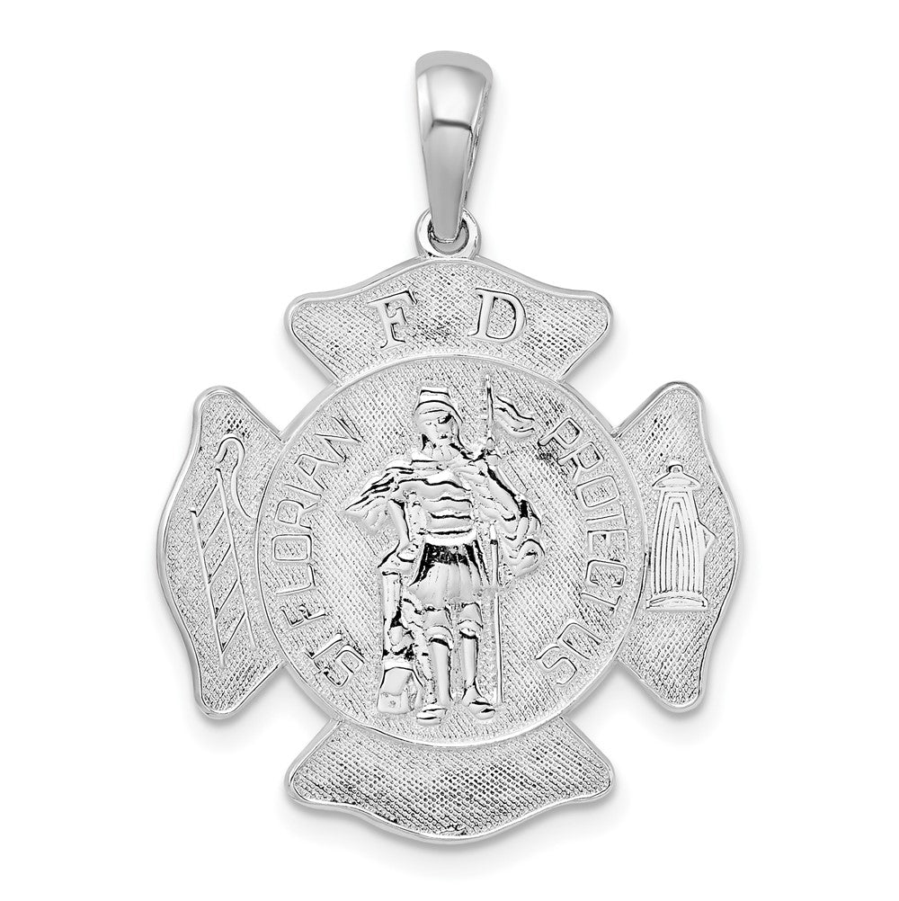 Sterling Silver Rhodium-plated St. Florian Fire Dept. Medal Pendant