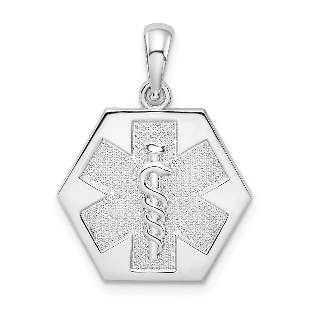 Sterling Silver Rhod-plated Polished Caduceus Hexagon Disc Pendant