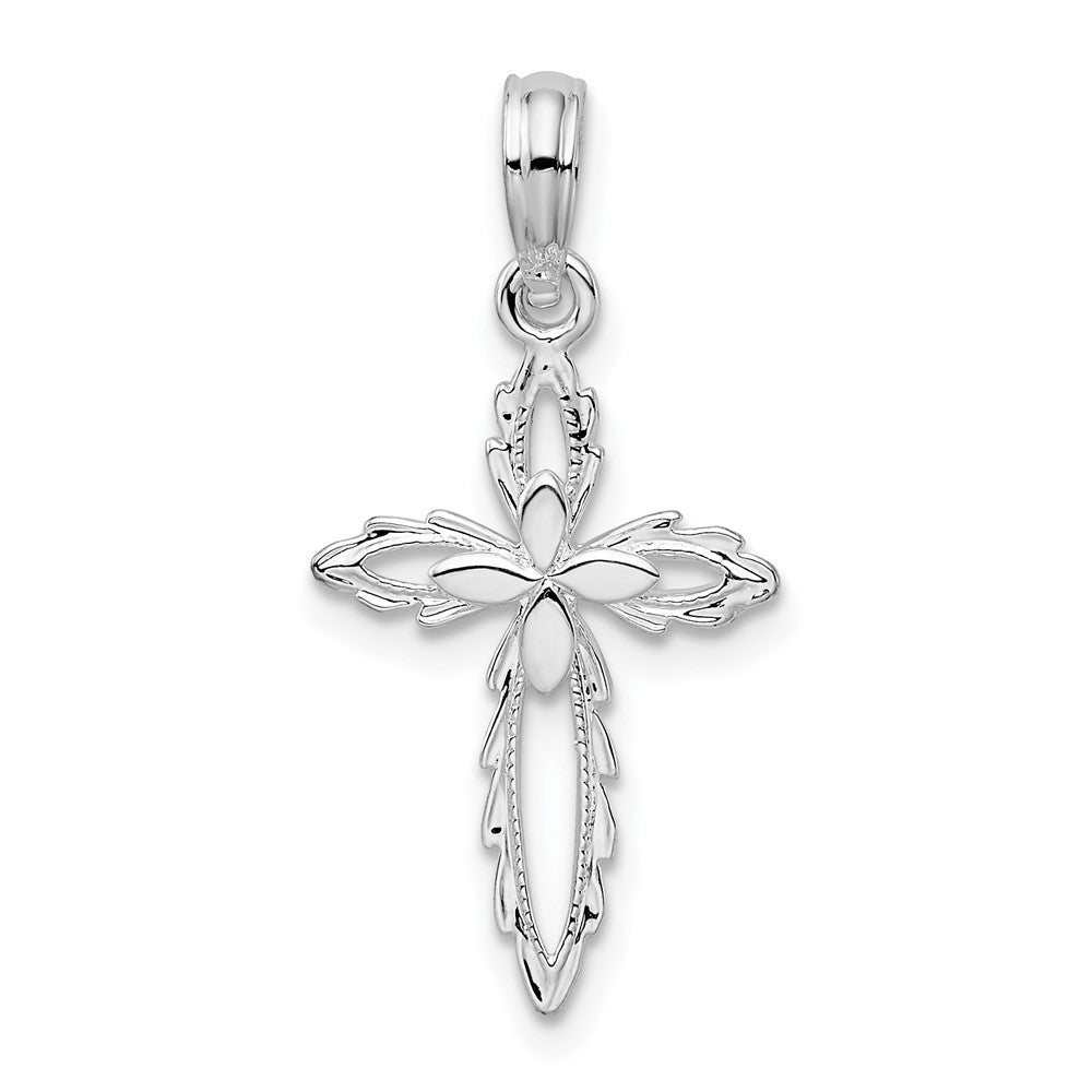 Sterling Silver Rhodium-plated Scalloped Edge Cut-out Cross Pendant