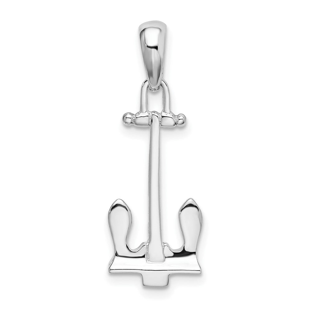 Sterling Silver Rhodium-plated Polished 3D Navy Anchor Pendant