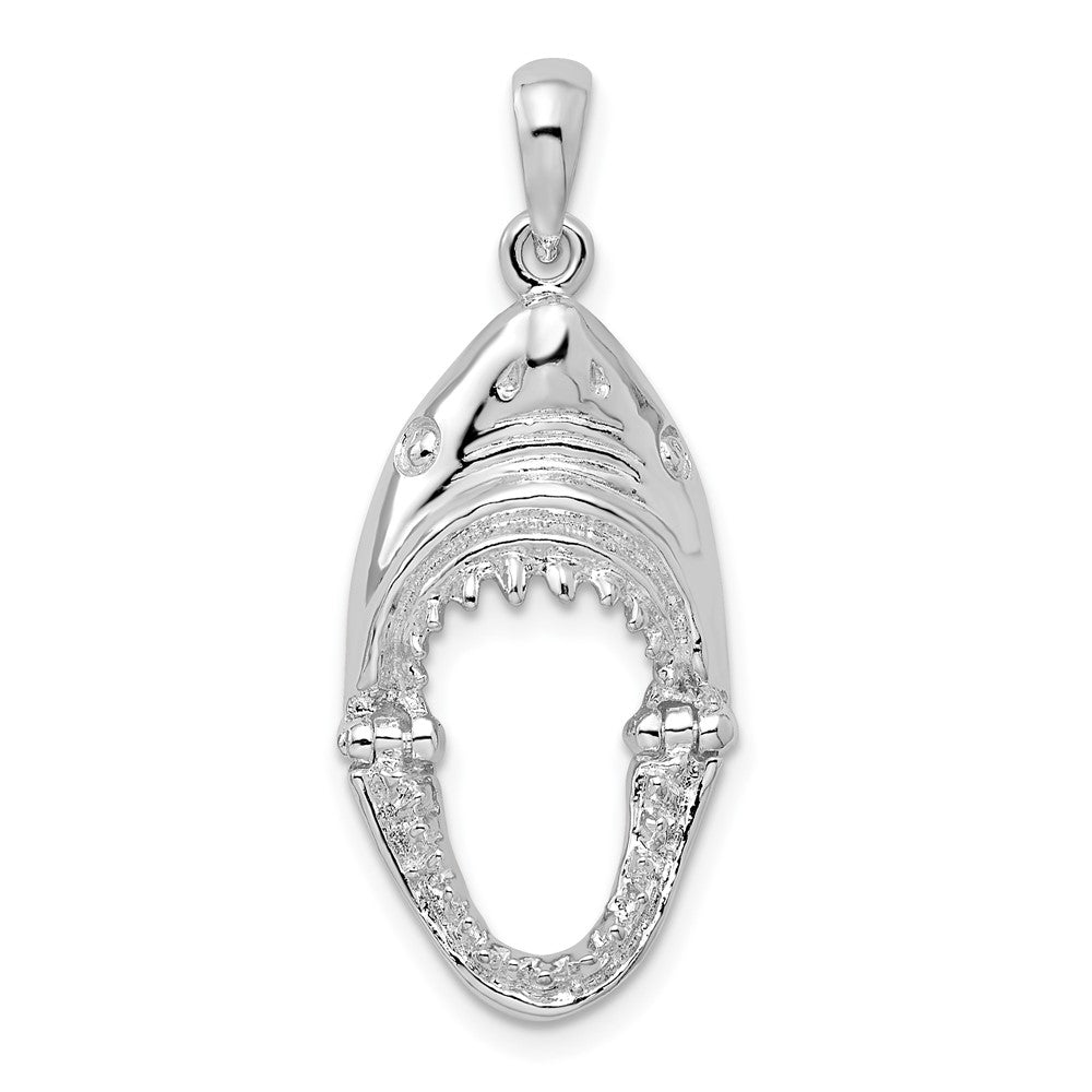 Sterling Silver Rhodium-plated Polished Moveable Shark Head Pendant
