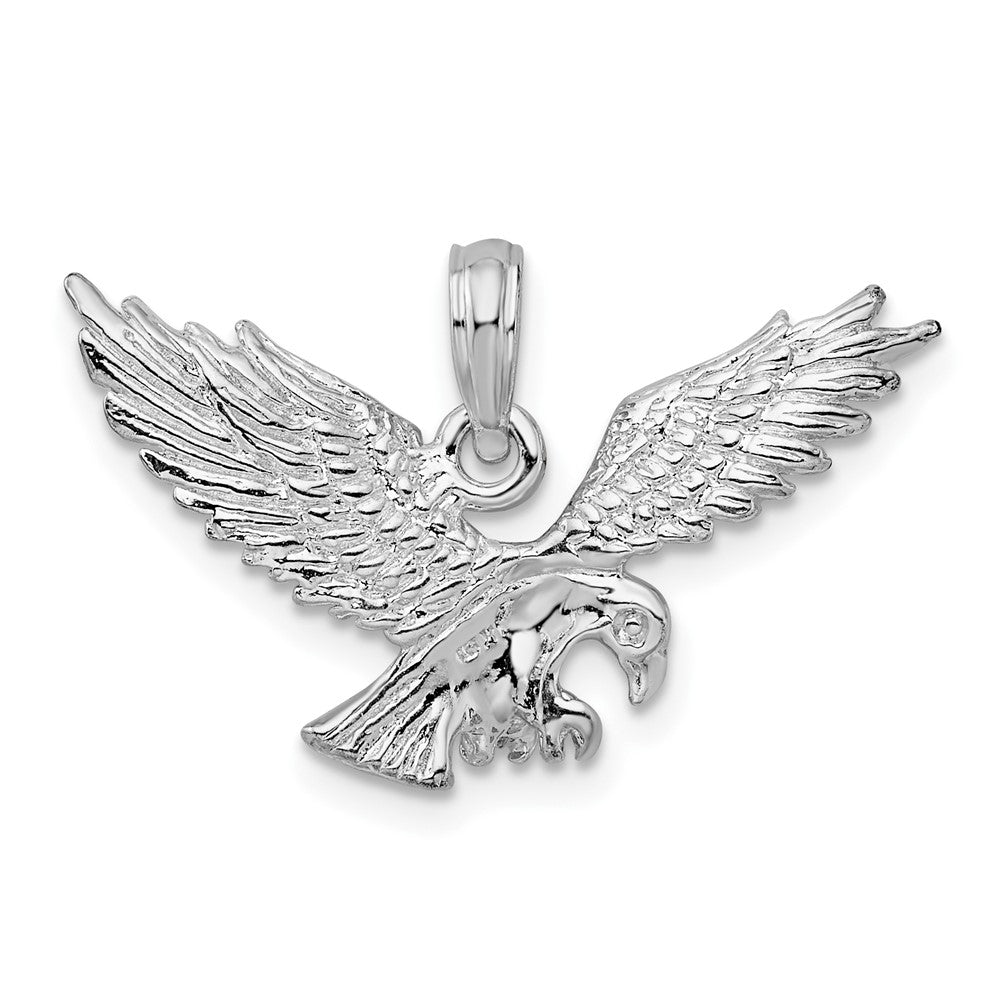 Sterling Silver Rhodium-plated Textured 3D Landing Eagle Pendant