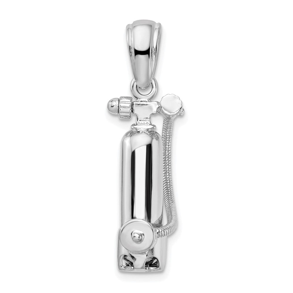 Sterling Silver Rhodium-plated 3D Single Scuba Tank w/Hose Pendant