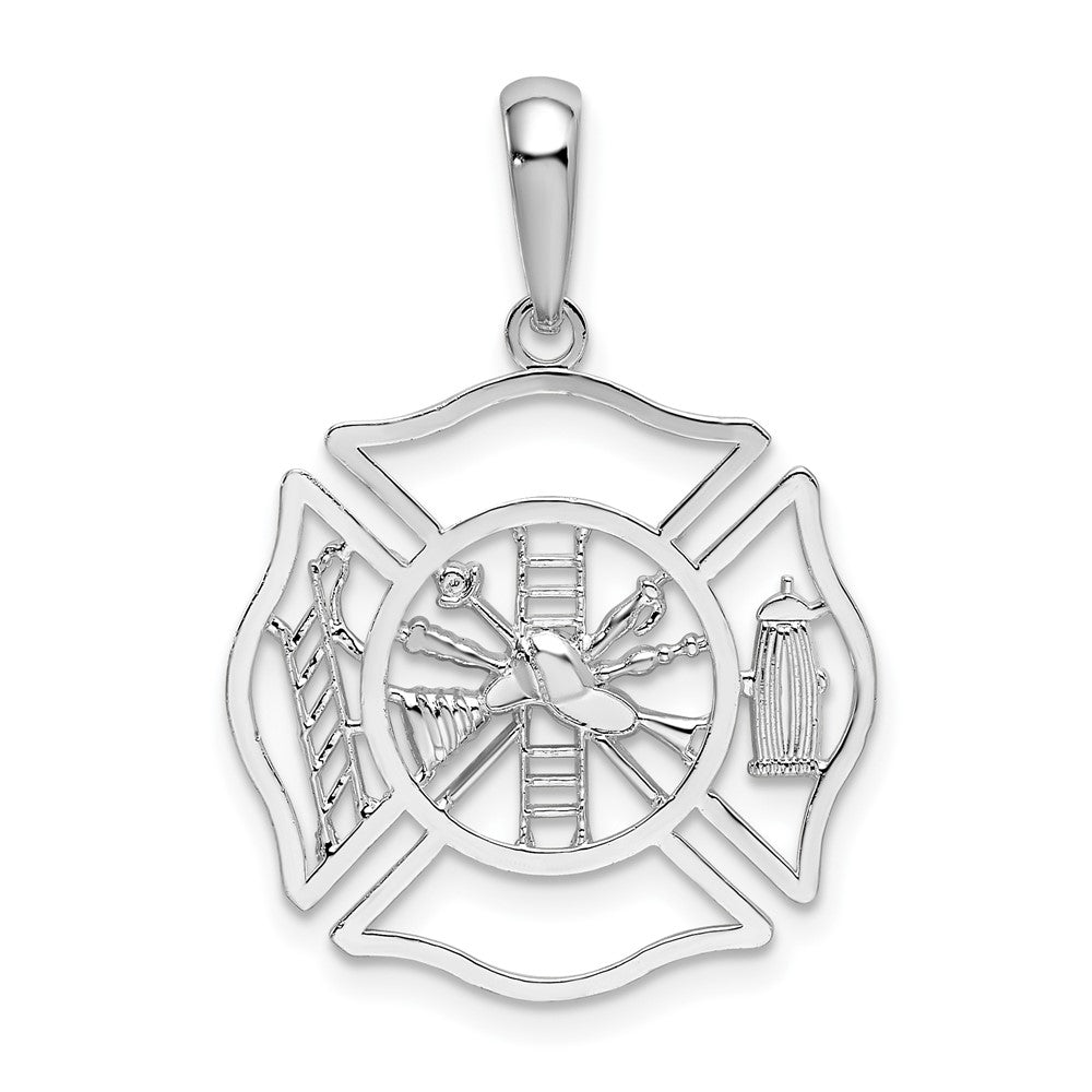 Sterling Silver Polished Cut-out Fireman Shield Pendant