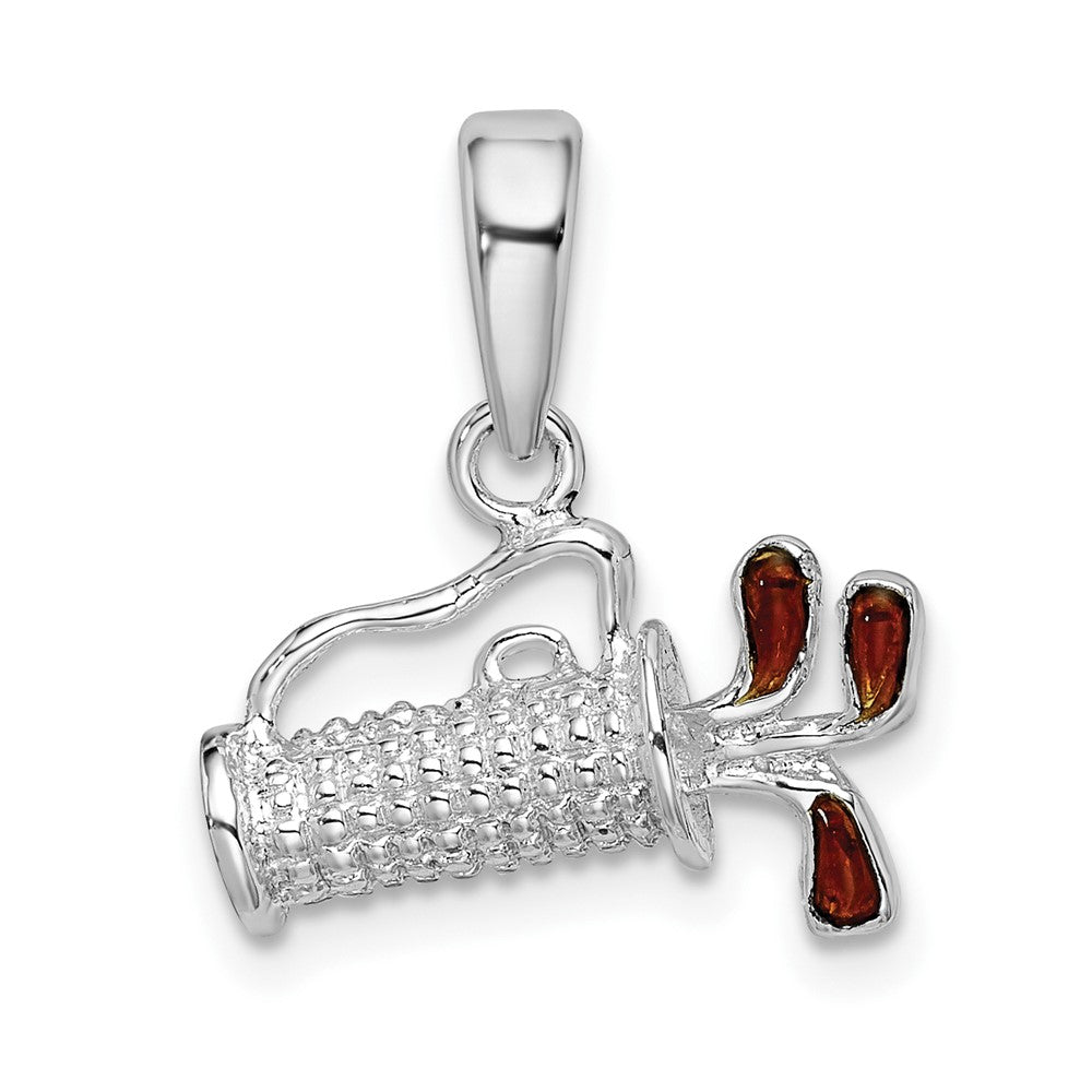 Sterling Silver Rhodium-plated Polished 3D Enameled Golf Bag Pendant