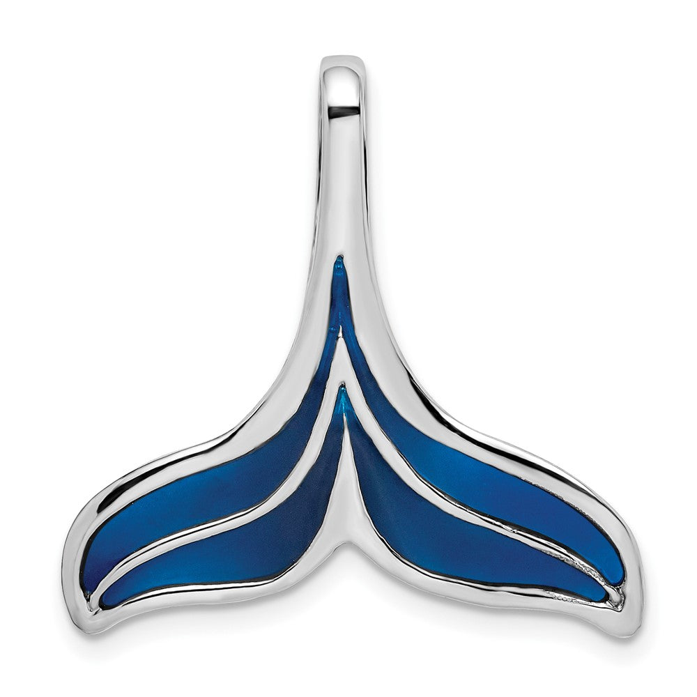 Sterling Silver Rhodium-plated Polished Enameled Blue Whale Tail Slide