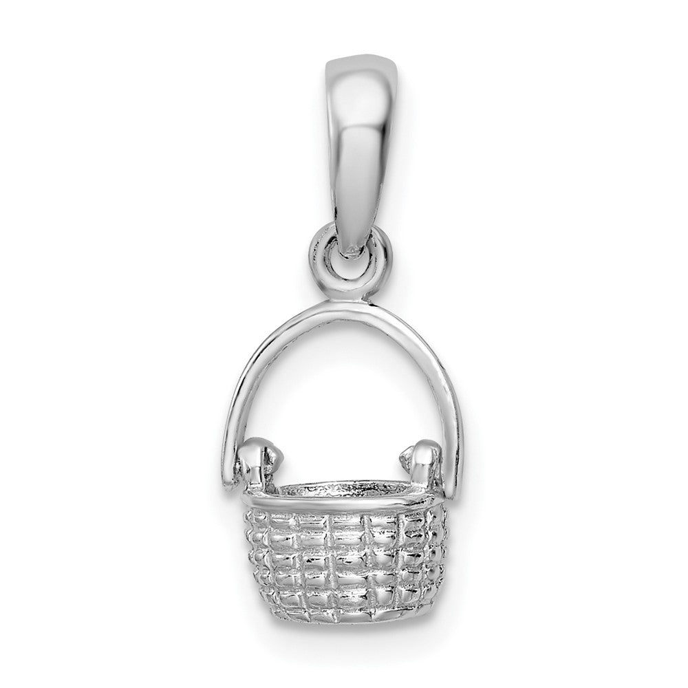 Sterling Silver Rhodium-plated 3D Basket w/Moving Handle Pendant