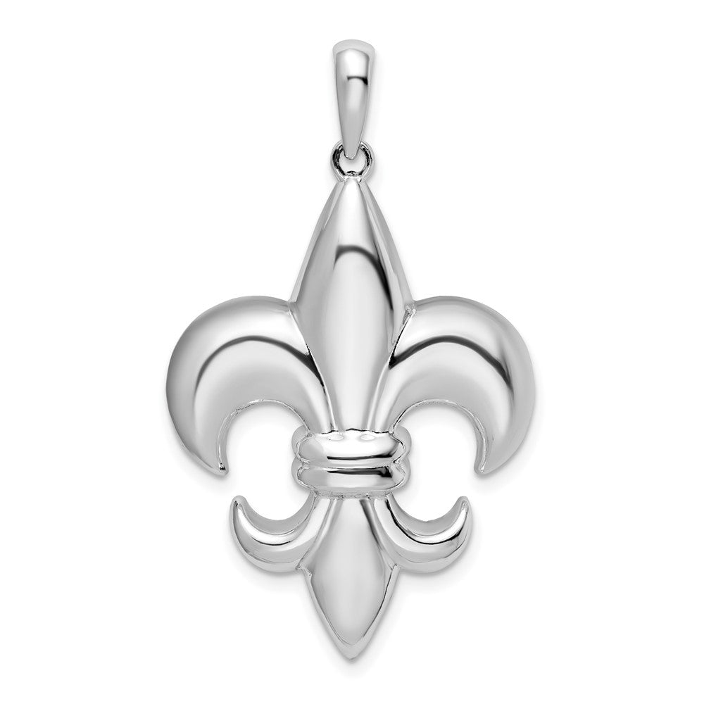 Sterling Silver Rhodium-plated Polished Large Fleur de Lis Pendant