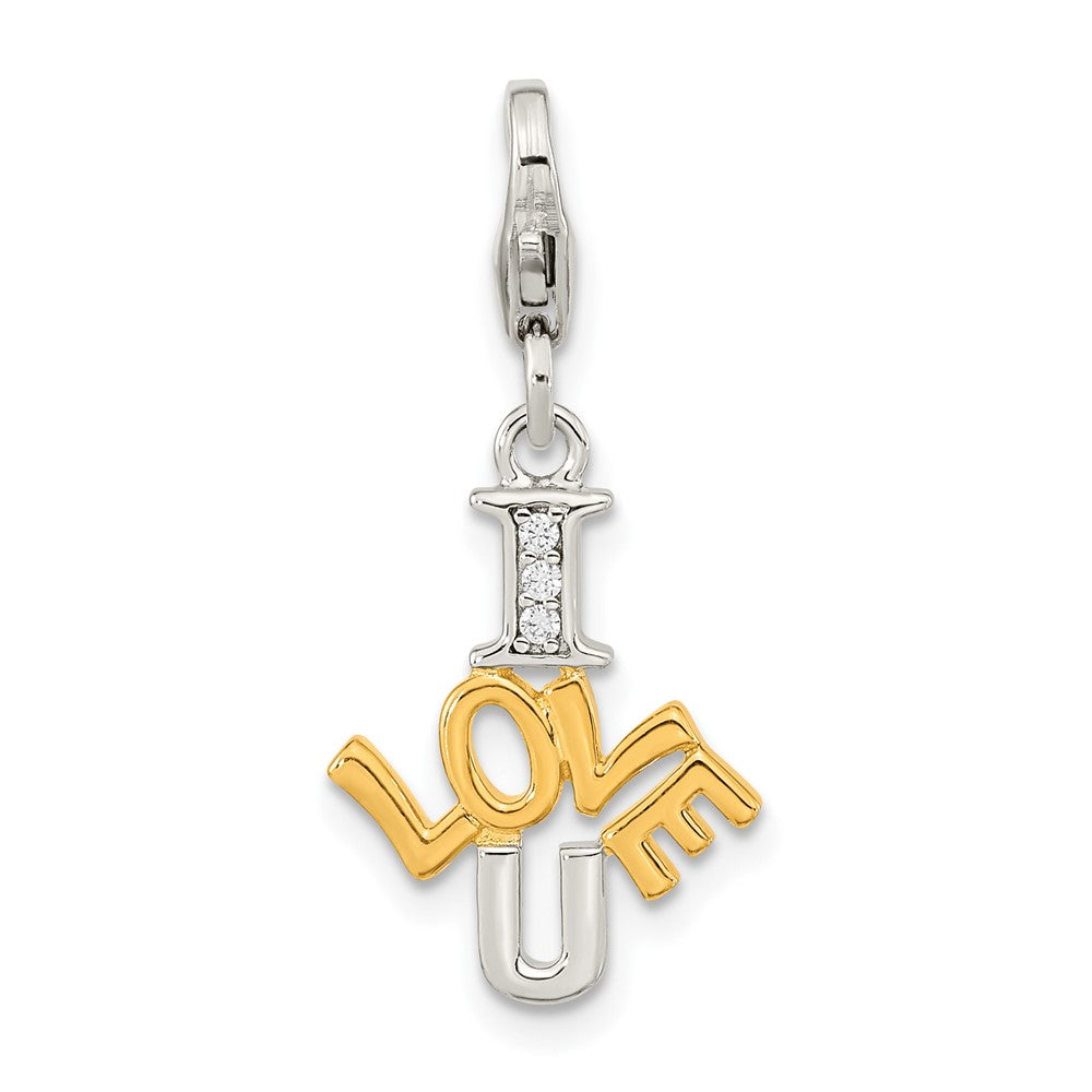 Sterling Silver Amore La Vita Rhod-pl and Gold-plated CZ I LOVE U Charm