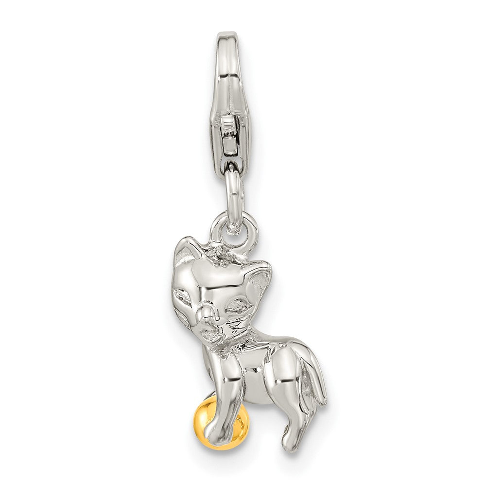 Sterling Silver Amore La Vita Rhod-plated Gold-plated 3D Cat Ball Charm