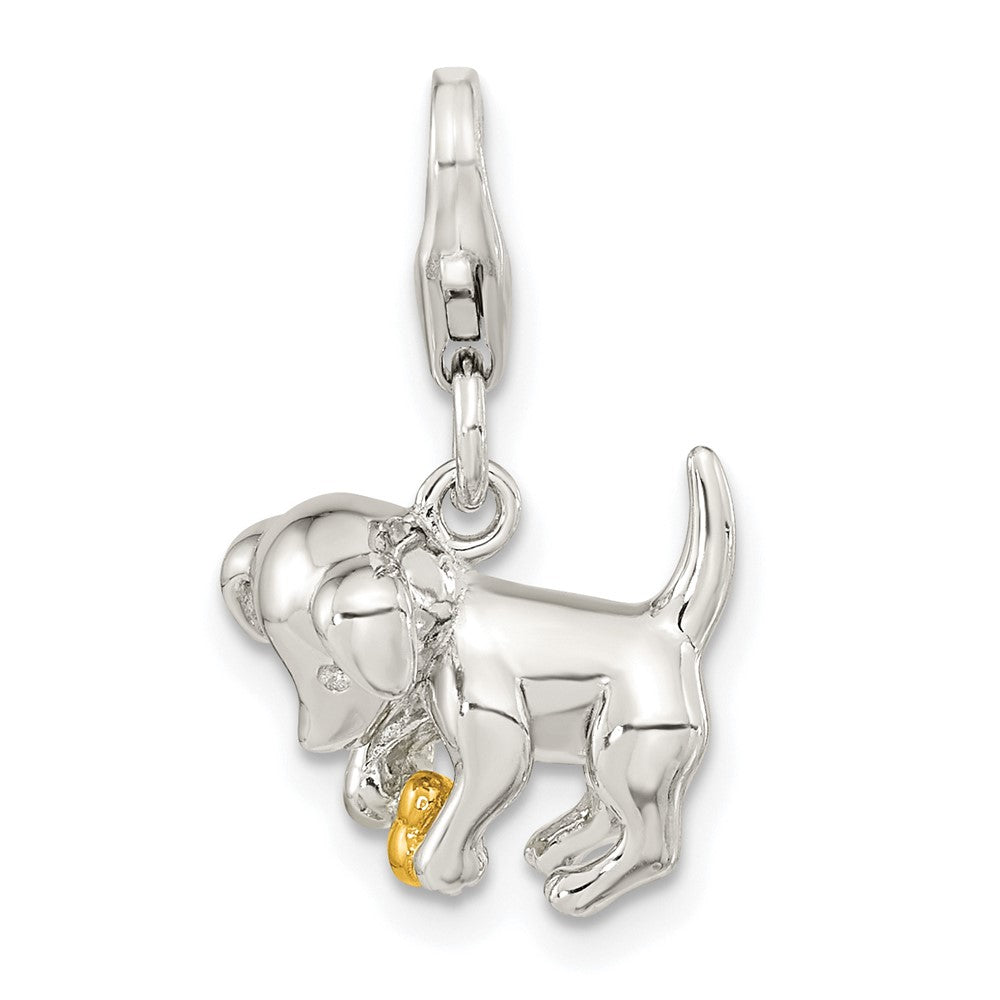 Sterling Silver Amore La Vita Rh-pl Gold-plated 3D Puppy and Bone Charm