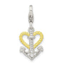 Sterling Silver Amore La Vita Rhod-pl Gold-plated CZ Heart Anchor Charm