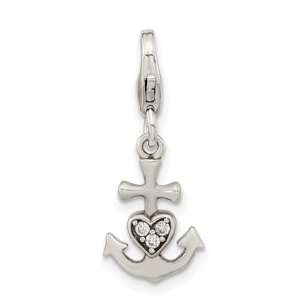Sterling Silver Amore La Vita Rhod-pl Antiqued CZ Anchor Heart Charm