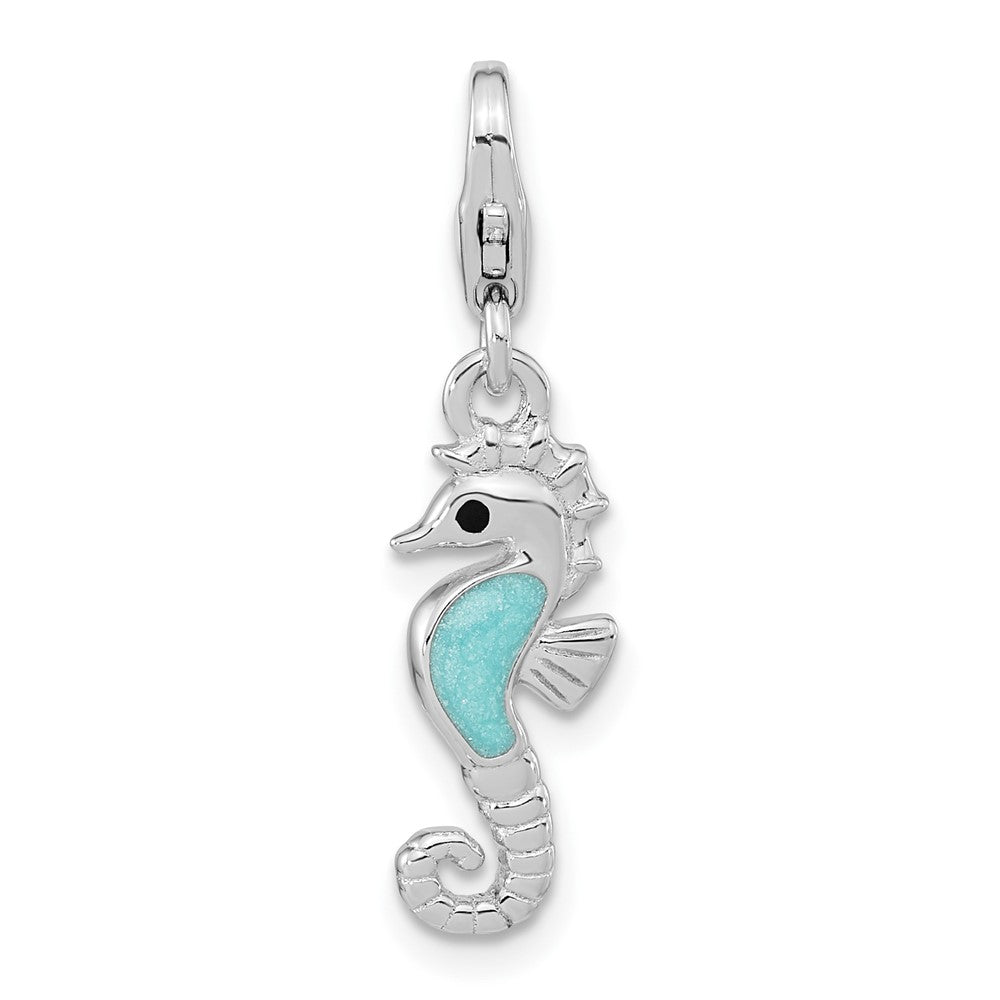 Sterling Silver Amore La Vita Rhod-pl Glitter Enameled 3D Seahorse Charm