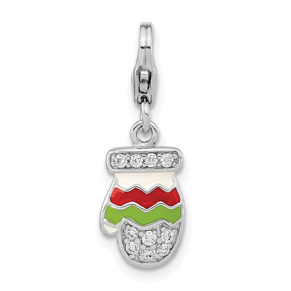 Sterling Silver Amore La Vita Rhodium-plated CZ Enameled Mitten Charm