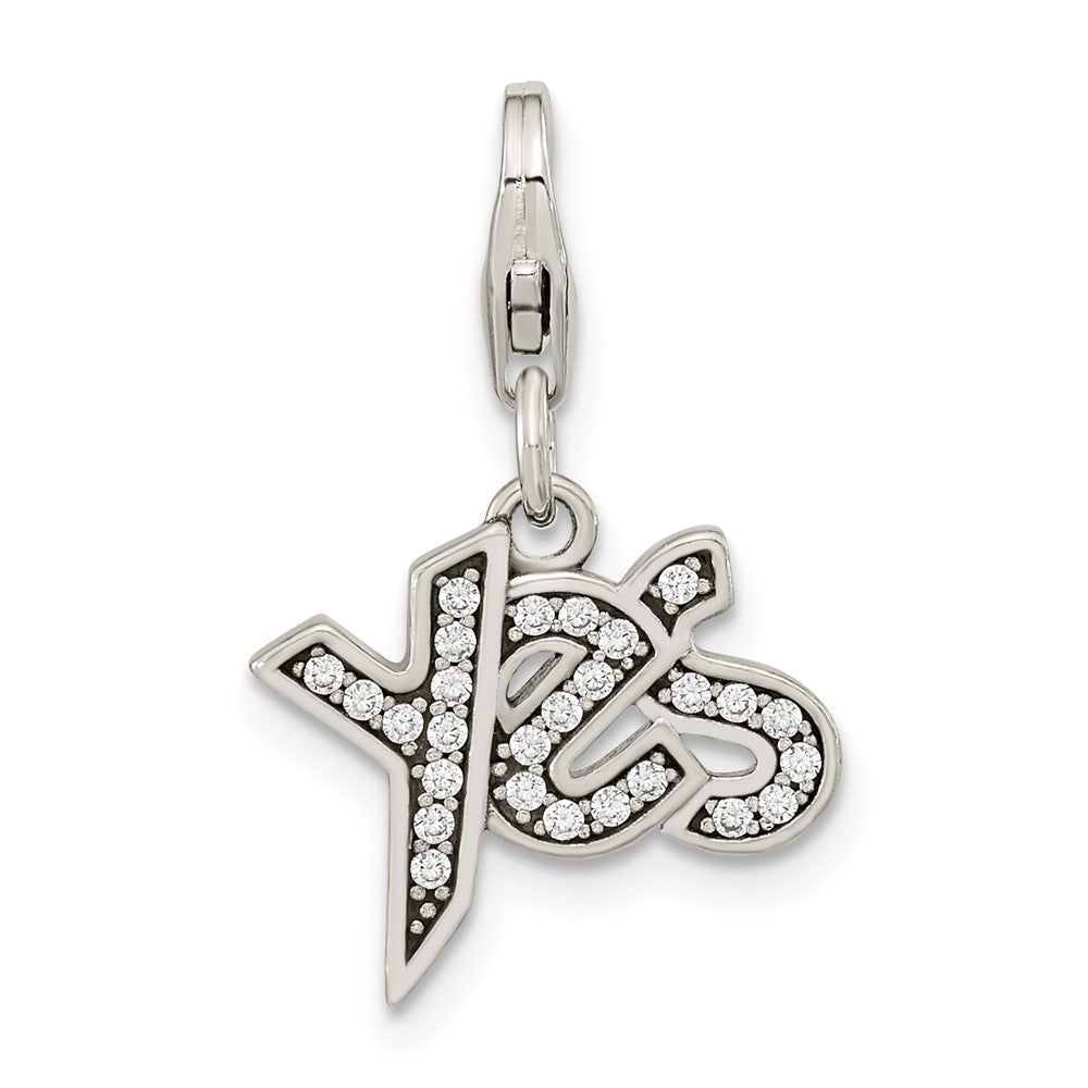 Sterling Silver Amore La Vita Rhodium-pl Antiqued Polished CZ YES Charm