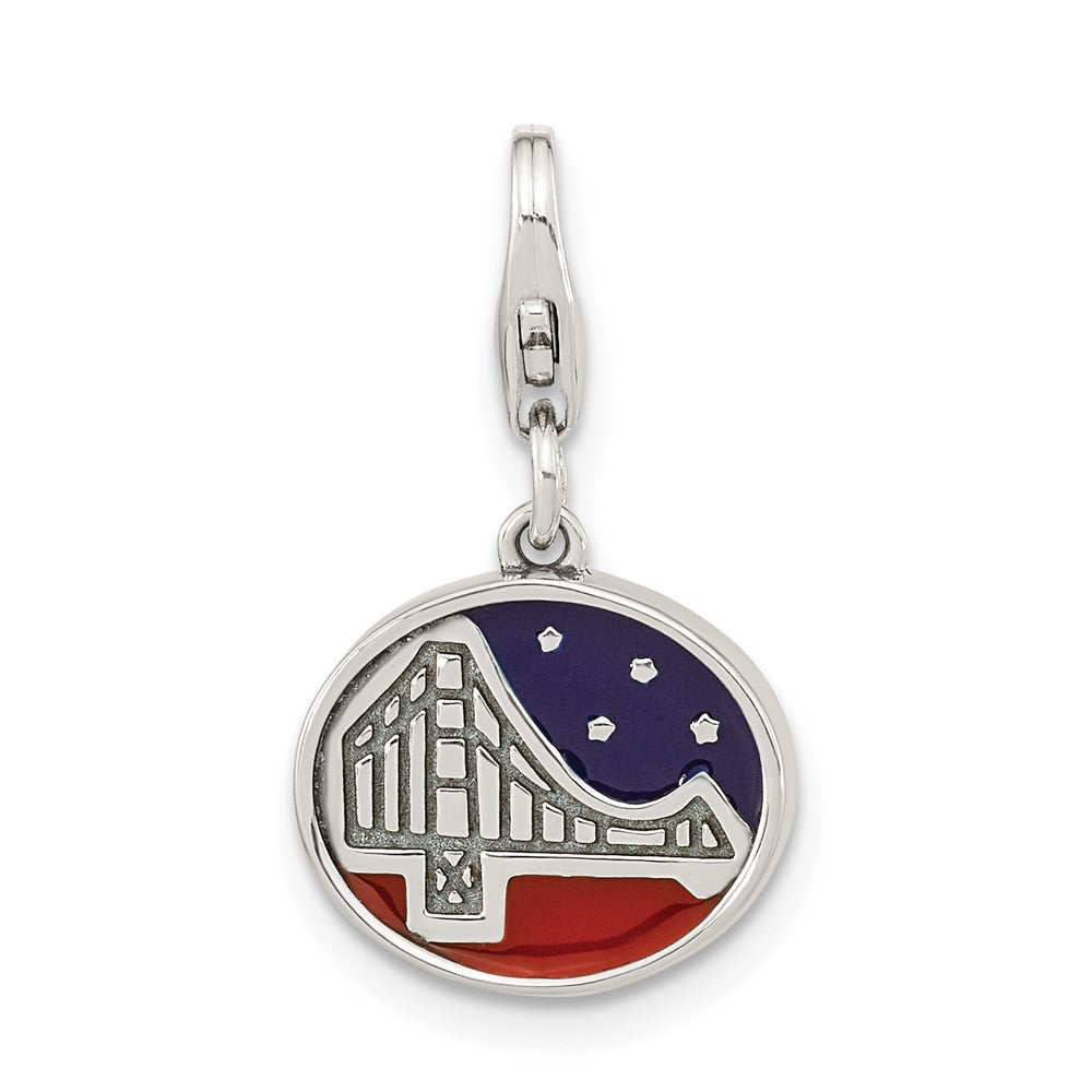 Sterling Silver Amore la Vita Rh-pl Antique Enamel Golden Gate Bridge Charm