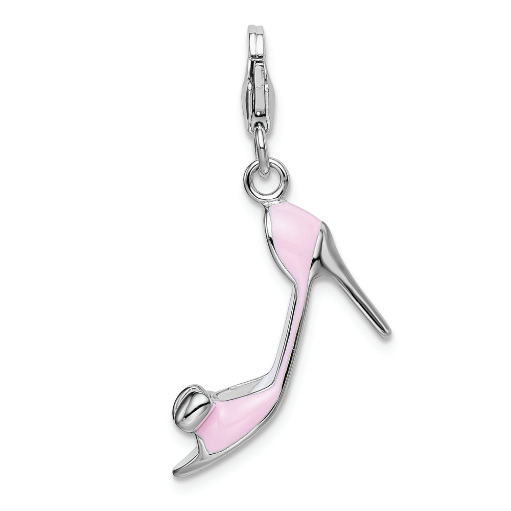 Sterling Silver Amore La Vita Rhod-pl Pink Enameled Bow High Heel Charm