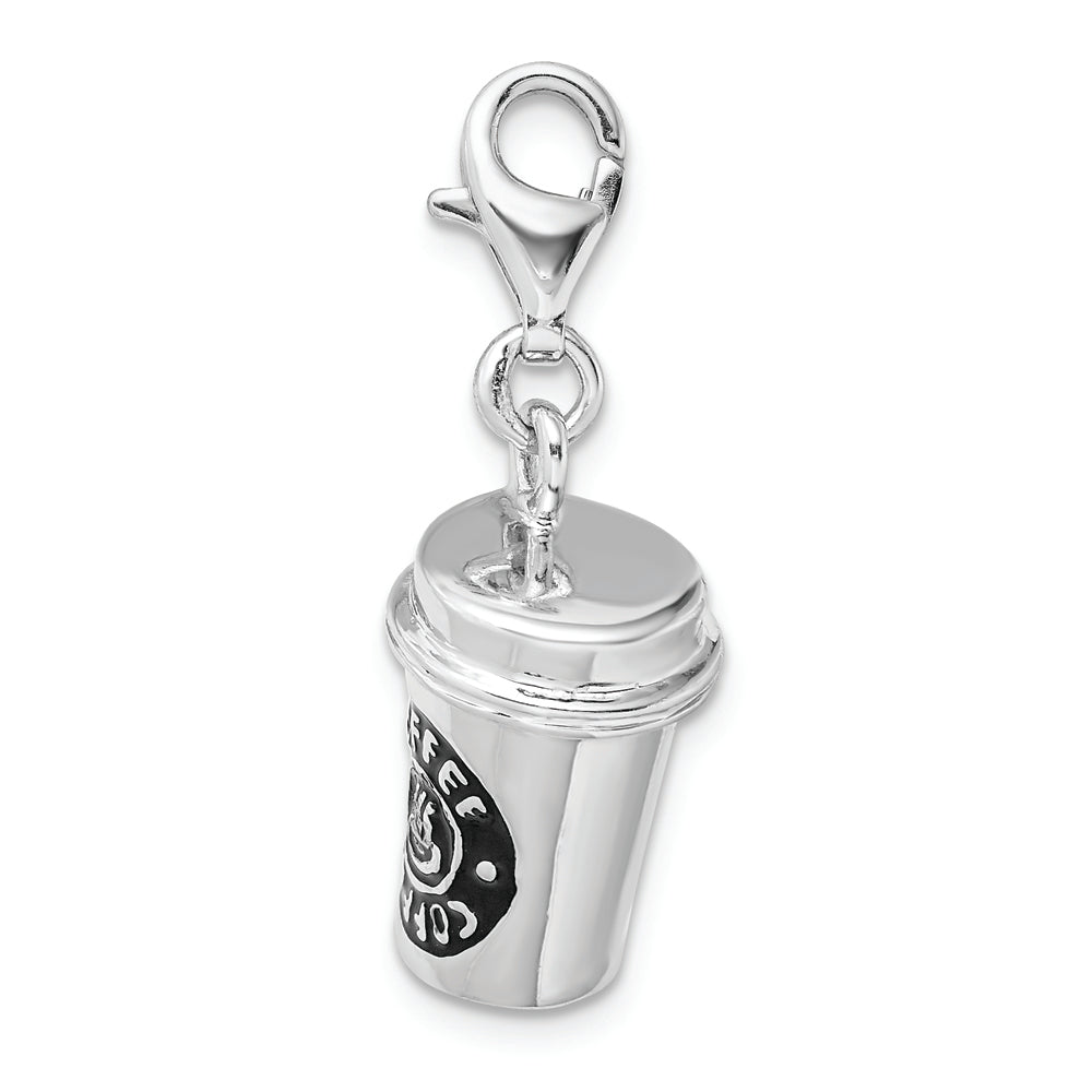 Sterling Silver Amore La Vita Rhodium-pl 3-D Enameled Coffee Cup Charm