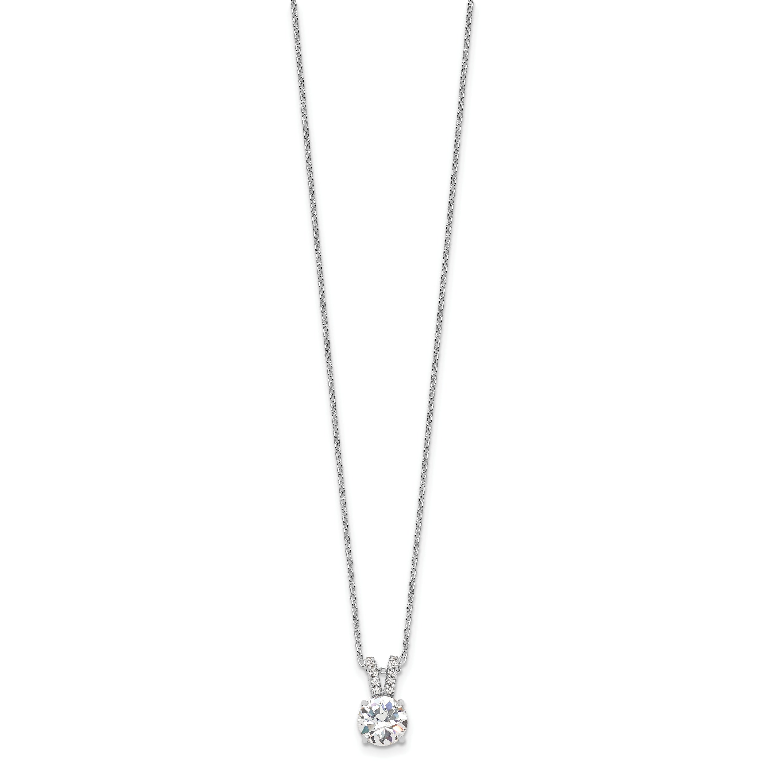 Sterling Silver Cheryl M Rhodium-plated 8mm CZ Pendant Necklace