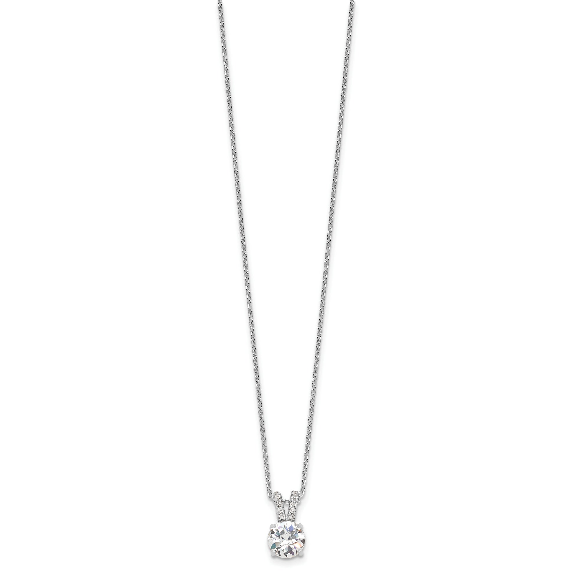 Sterling Silver Cheryl M Rhodium-plated 8mm CZ Pendant Necklace