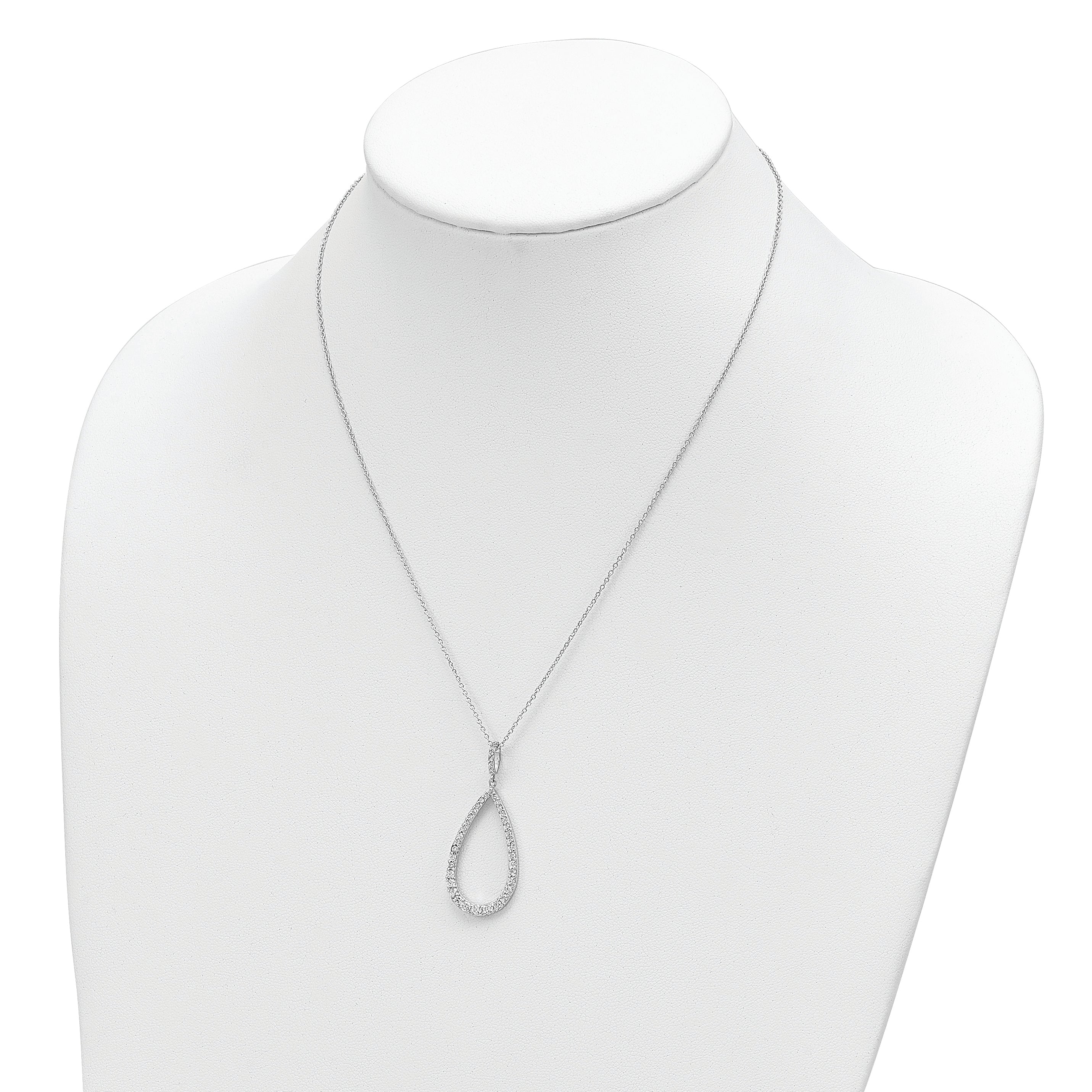 Sterling Silver Cheryl M Rhodium-plated CZ Open Pear Shape Necklace