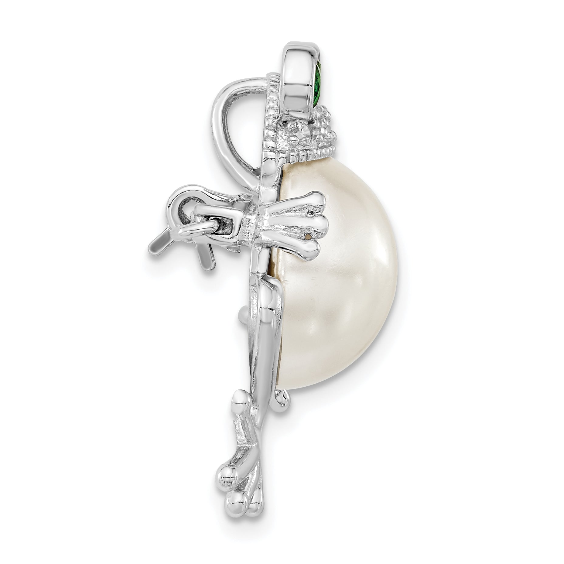 Sterling Silver Cheryl M Rhodium-plated CZ and Acrylic Pearl Frog Pin