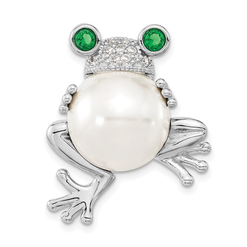 Sterling Silver Cheryl M Rhodium-plated CZ and Acrylic Pearl Frog Pin