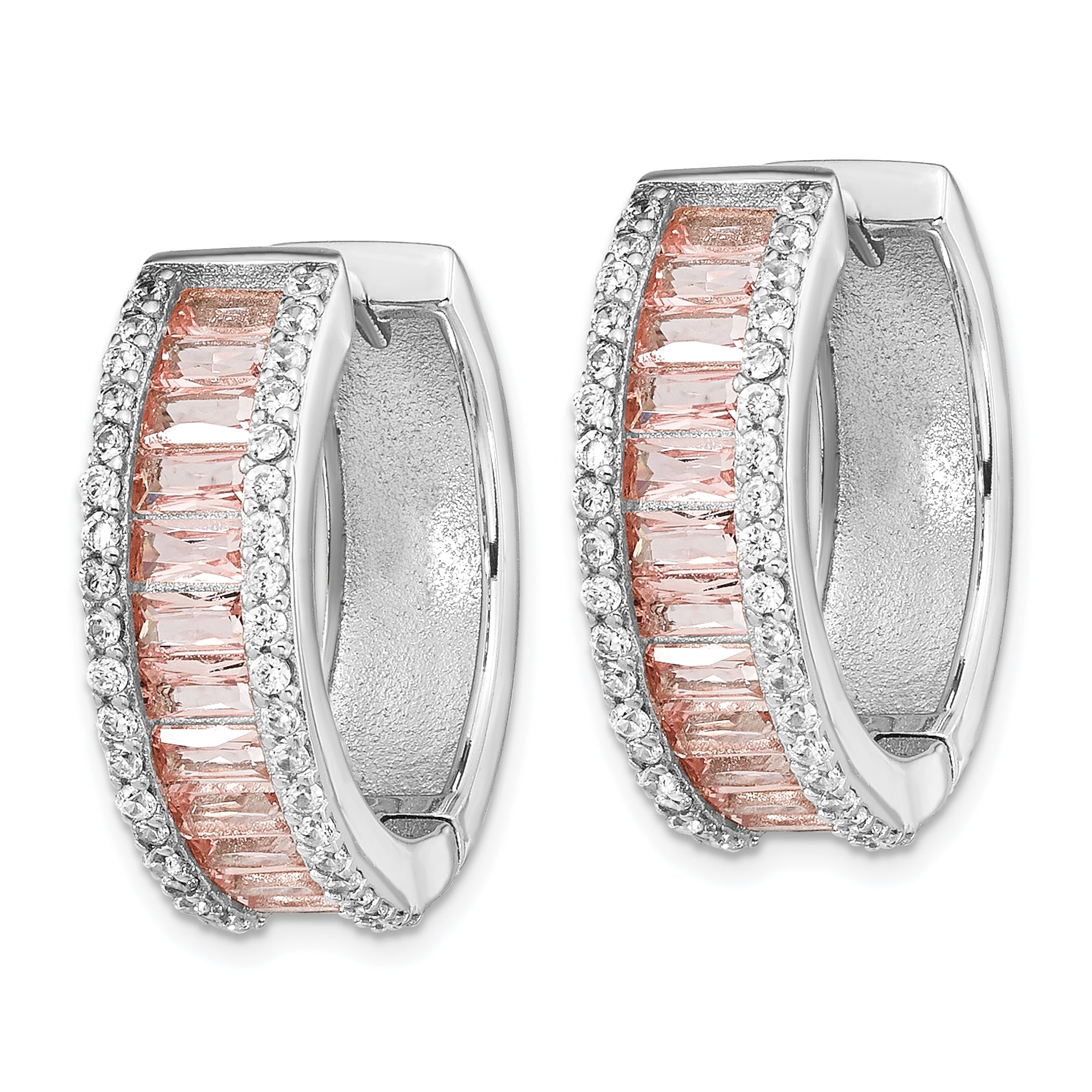 Sterling Silver Cheryl M Rhod-pl Pink Nano Crystal & CZ Hoop Earrings