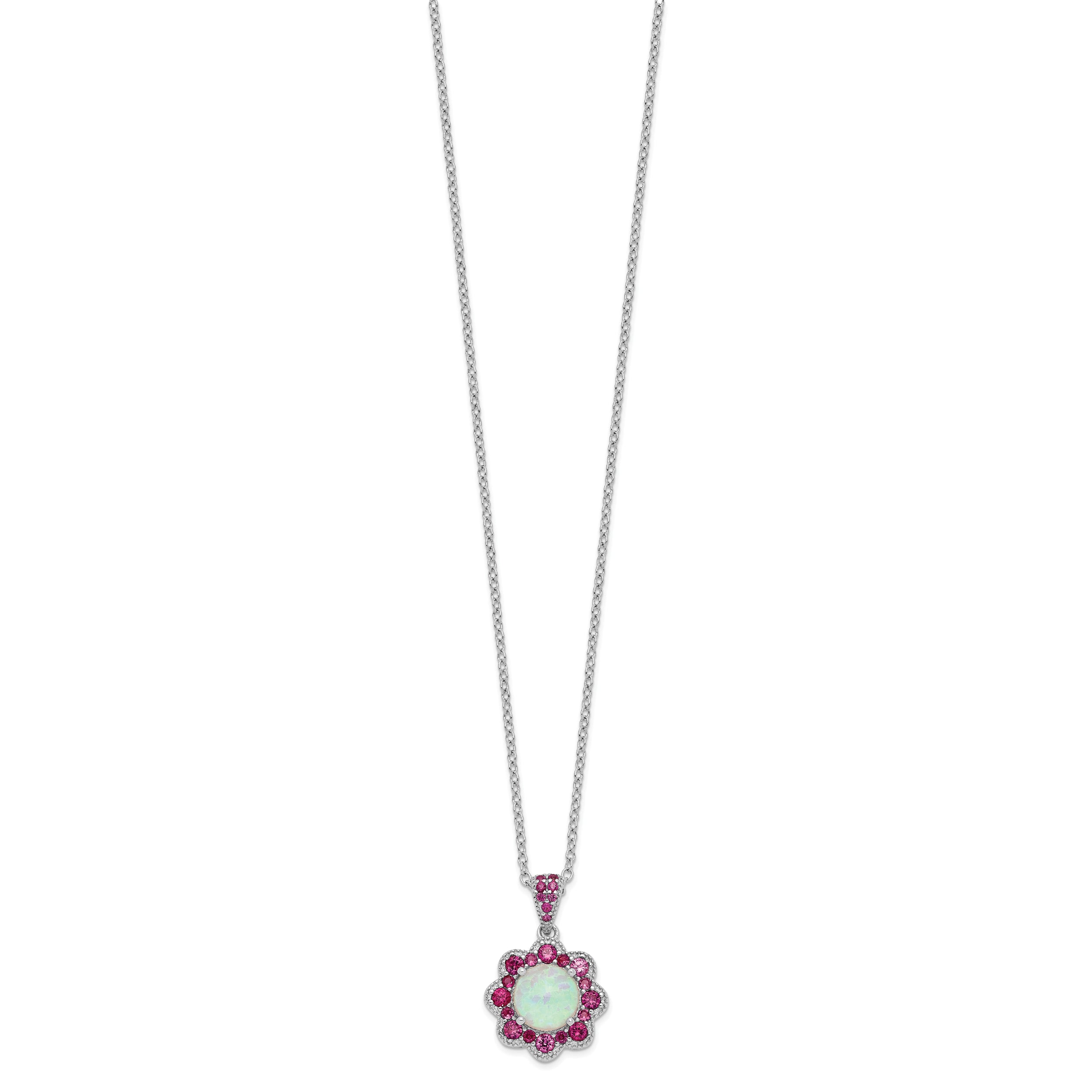 SS Cheryl M Rh-pltd Lab Cr. Opal & Red Nano Crystal Flower Necklace