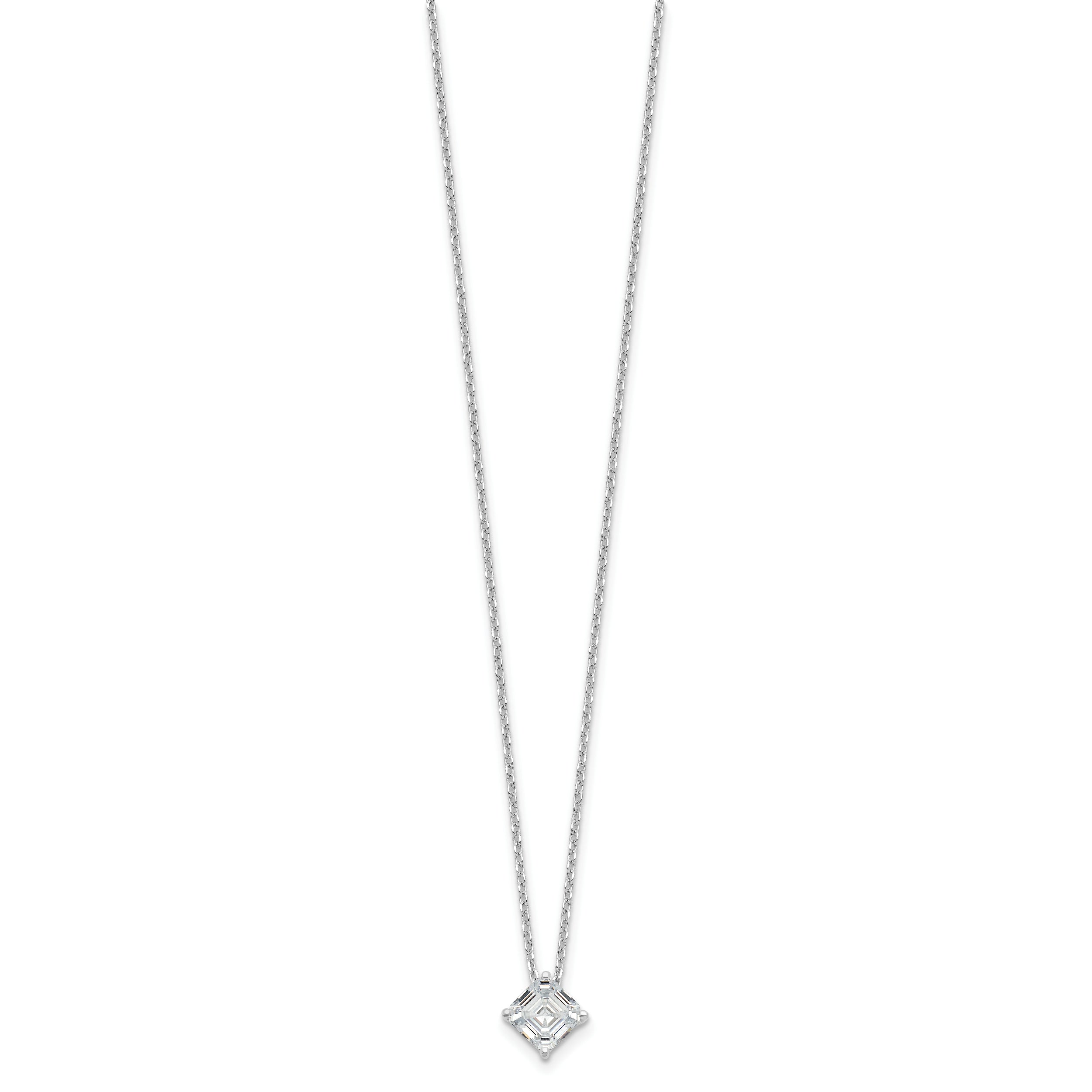 Sterling Silver Cheryl M Rhod-plated Square CZ w/ 2in ext. Necklace